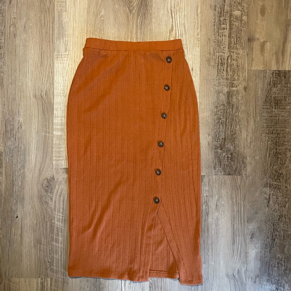 Sienna Sky Terracotta Button-Front Pencil Skirt